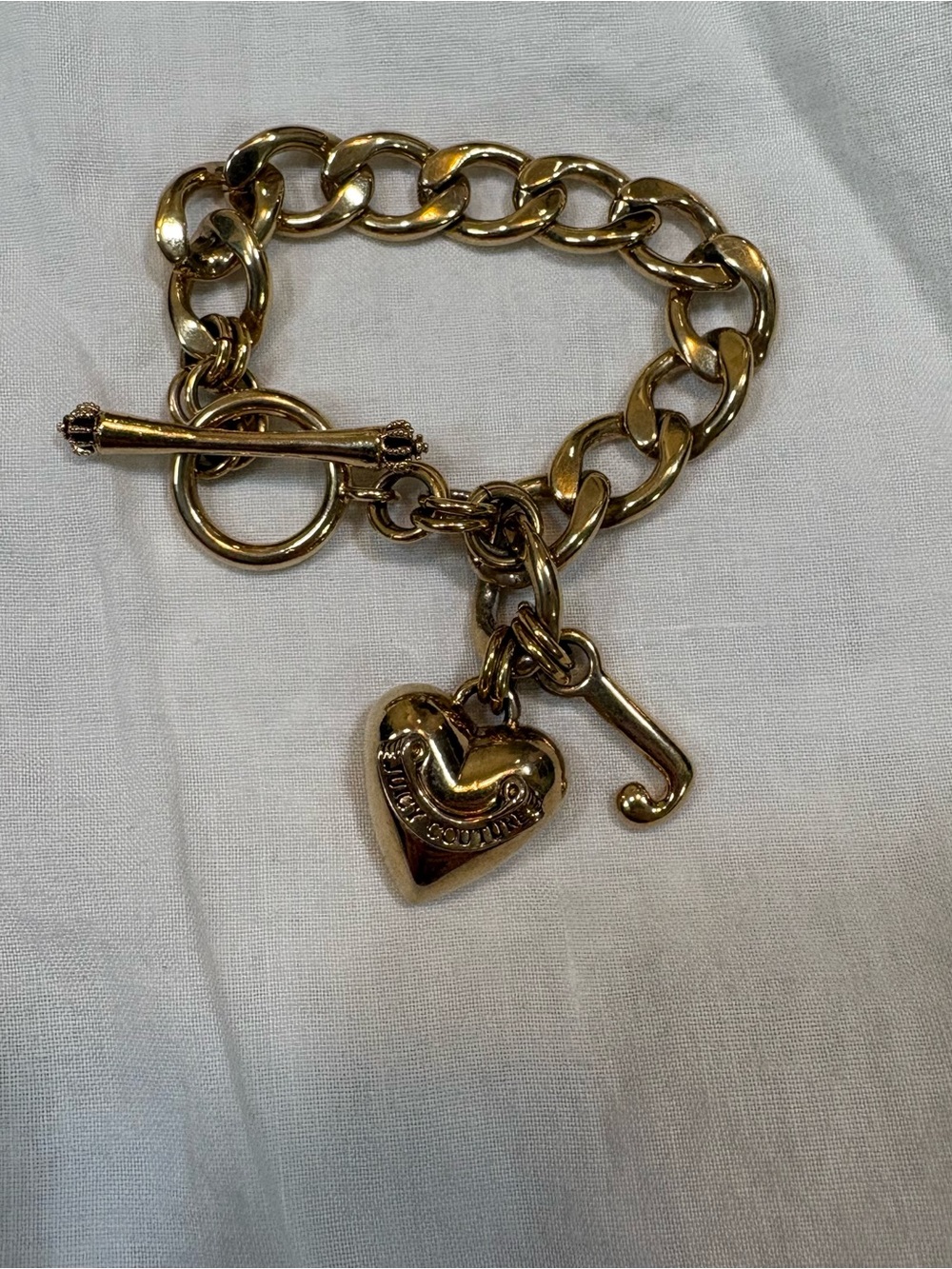 Juicy Couture Gold-Tone Heart Charm Toggle Bracelet
